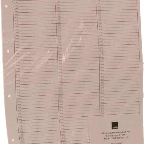 Innleggsark til pasientavtalebok med klokkeslett