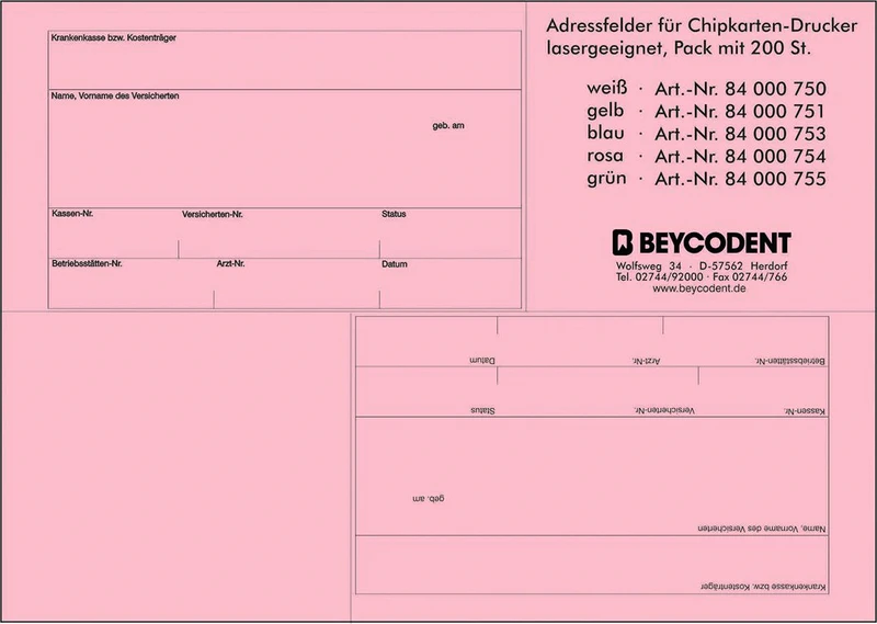 Adressefelt 750 for chipkortutskrift