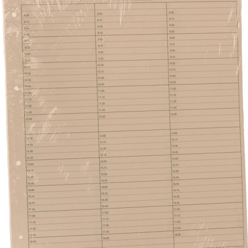 Innleggsark til pasientavtalebok med klokkeslett