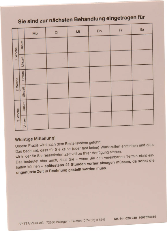 Avtaleseddel ""Neste behandling""