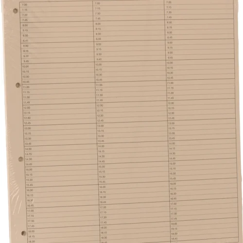 Innleggsark til pasientavtalebok med klokkeslett