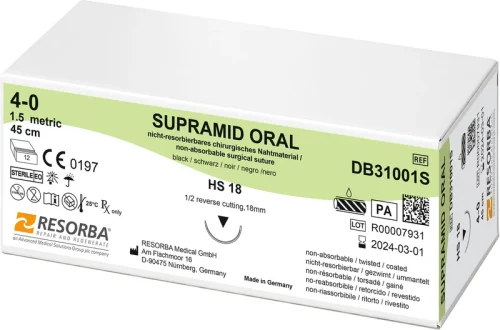 Supramid oral, ikke resorberbar, 4-0, 45 cm, 12 stk.