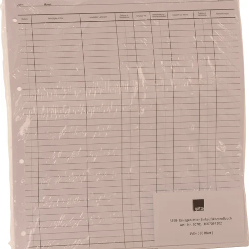 Innleggsark innkjøpskontrollbok