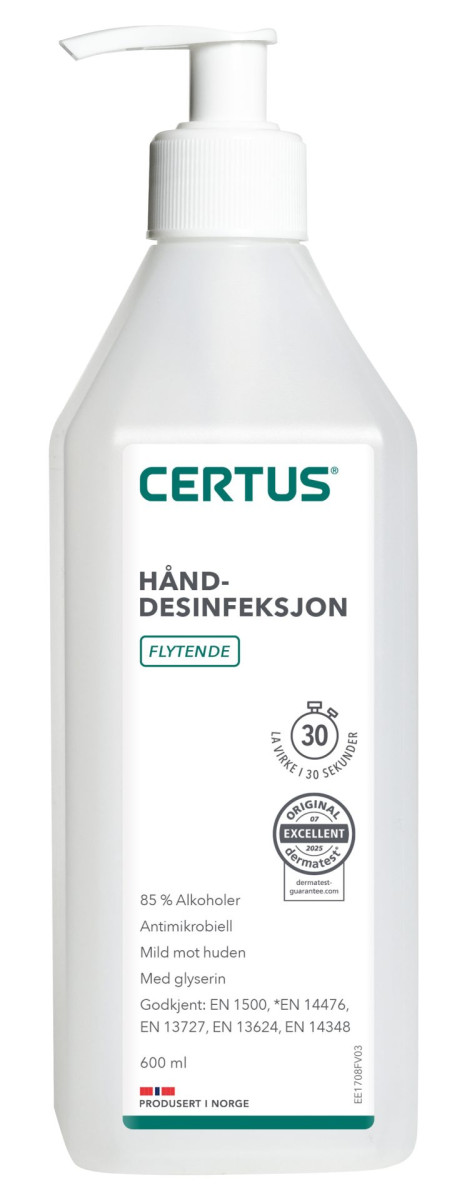 Hånddesinfeksjon 85 % Flytende 600ML 12stk x 1liter